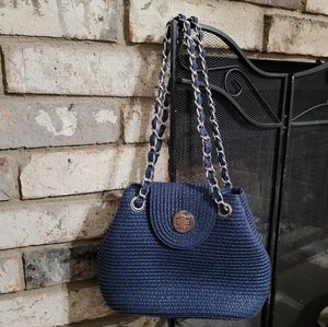 Beautiful Navy Blue Straw Handbag